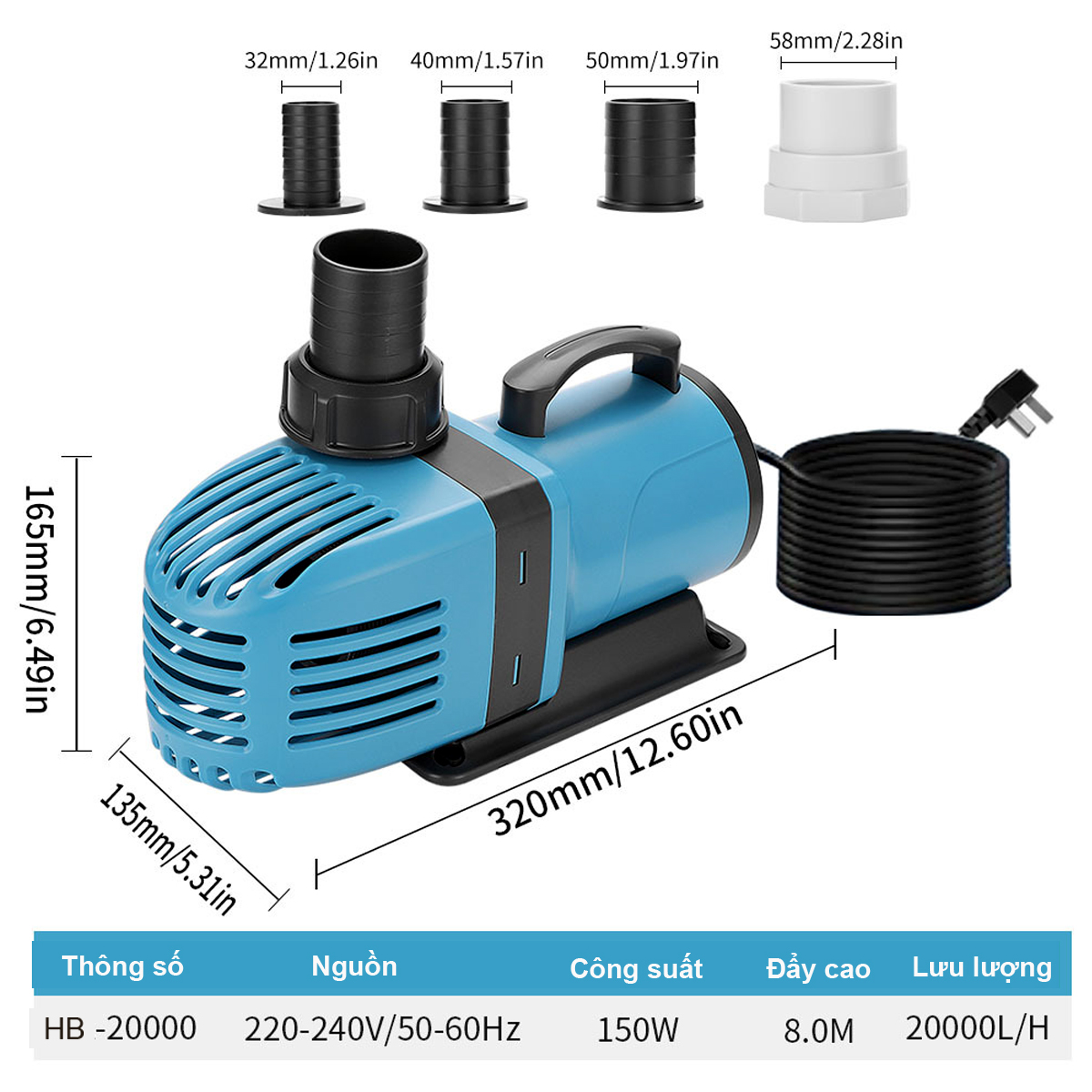 Máy bơm hồ cá OU GECAI HB 20000 150W