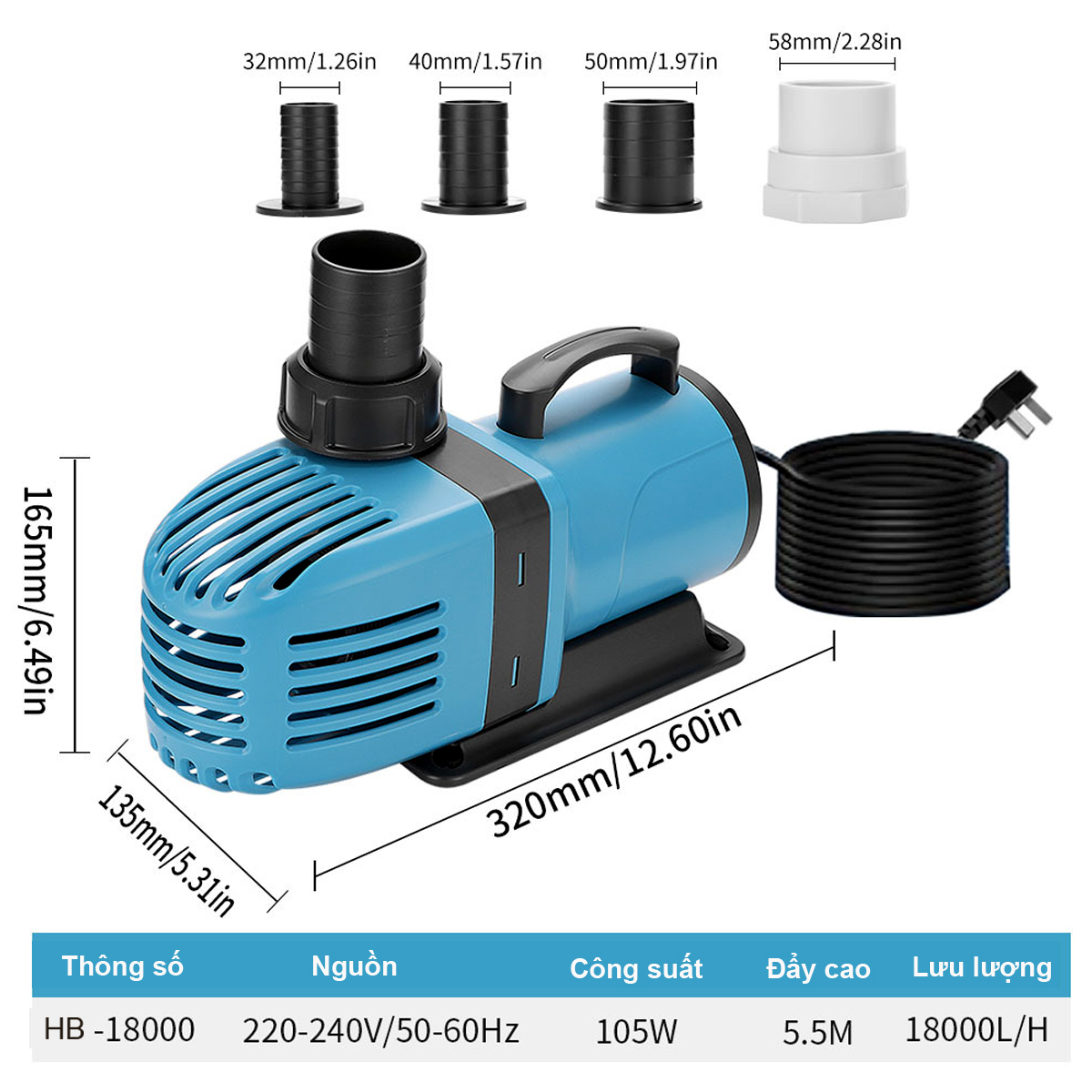 Máy bơm hồ cá OU GECAI HB18000 105W