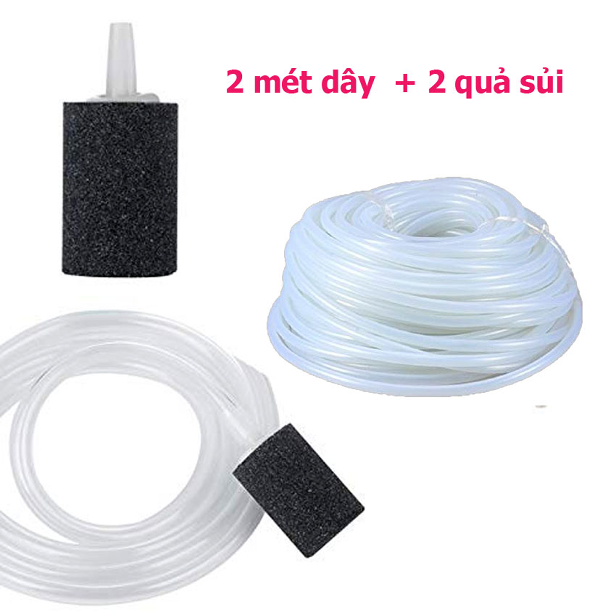 Bộ 2m Dây + 2 Đá Sủi Oxy - Tăng Khí Bể Cá, Giúp Cá Khỏe