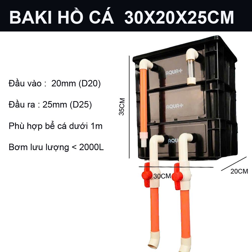 Lọc Thùng Baki 3 Tầng 30x20x35cm Cho Bể Cá Dưới 1m | Bơm Dưới 2500L/H Cao Cấp