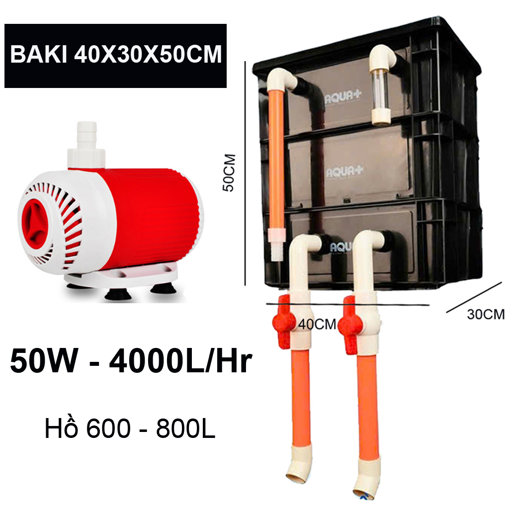 Combo Lọc Thùng Baki 3 Tầng 40x30x50cm & Bơm Baoyu 105 4000L/H cho Bể Cá Lớn Đen