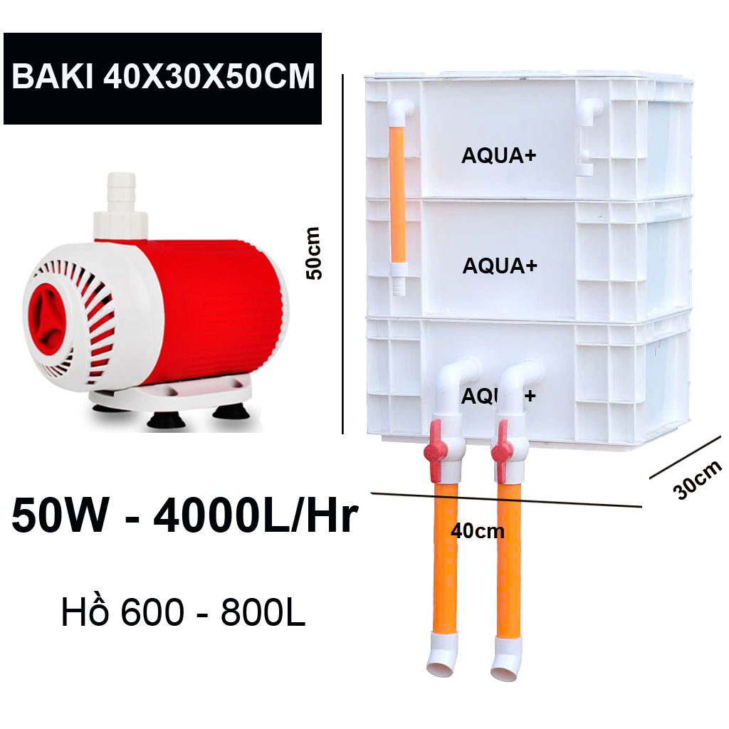 Combo Lọc Thùng Baki 3 Tầng 40x30x50cm & Bơm Baoyu 105 4000L/H cho Bể Cá Lớn Trăng