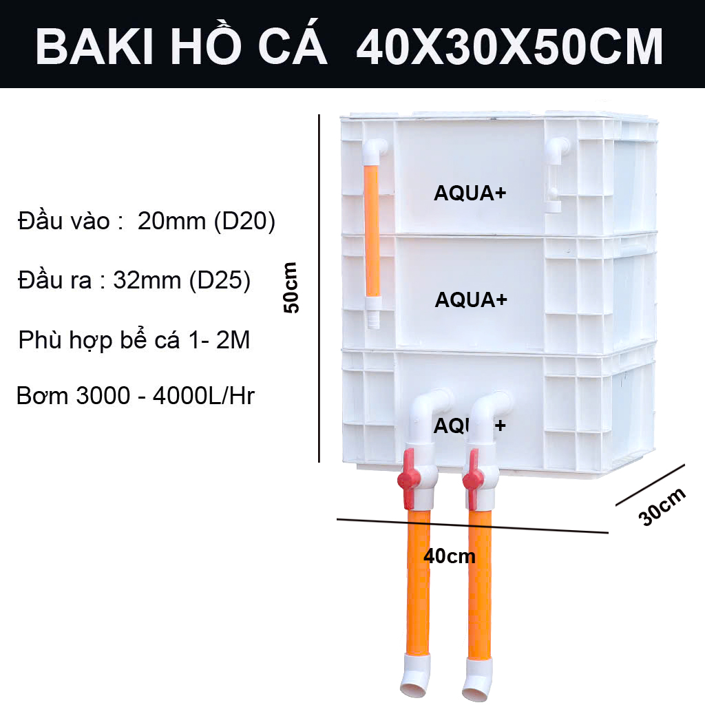 Lọc Thùng Baki 3 Tầng 40x30x50cm Cho Bể Cá 1m - 2m | Hệ Thống Lọc Cao Cấp Trắng