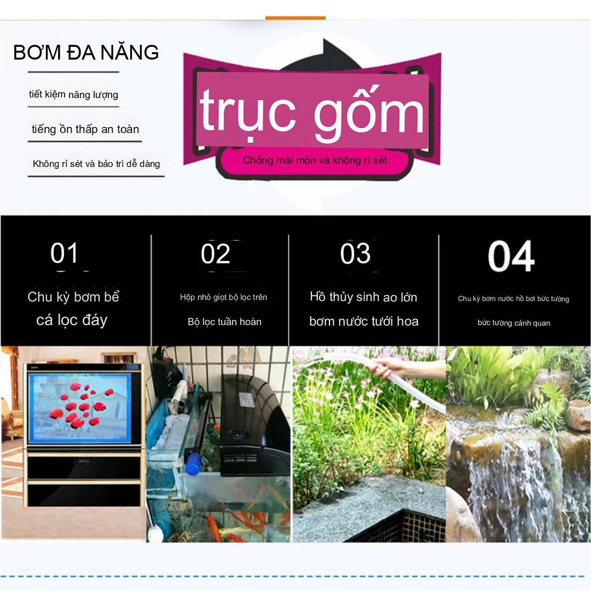 Máy Bơm Nước Hồ Cá Koi Boyu SPF 10000 Công Suất 140W - Bơm Thác, Đài Phun Nước Chuyên Dụng - Ảnh 2