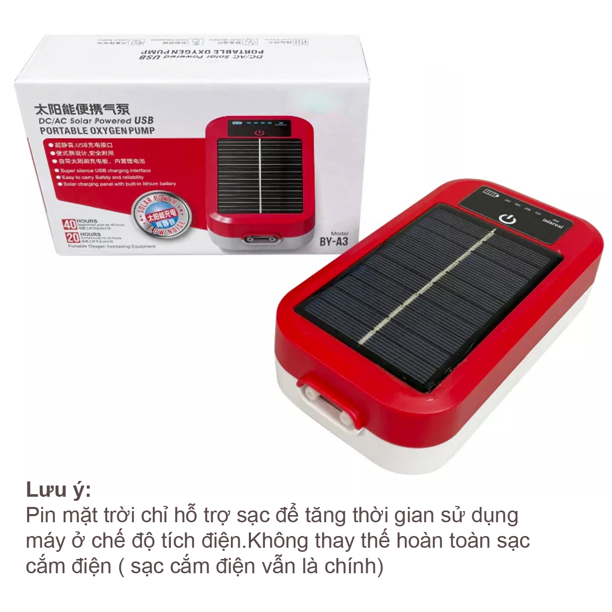 Máy sủi oxy tích điện - Năng lượng mặt trời BY-A3 | Siêu tiện lợi, siêu êm - Ảnh 4