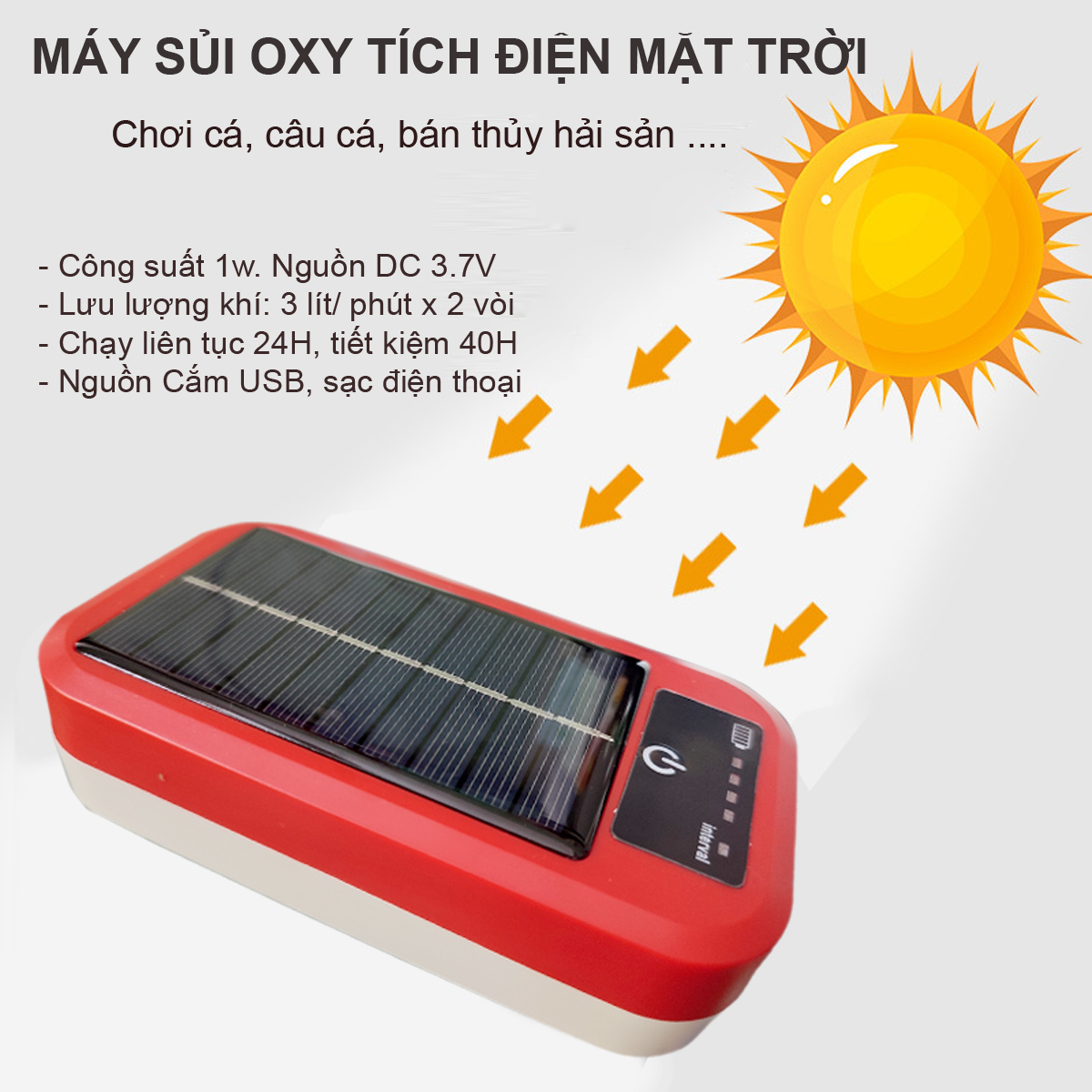 Máy sủi oxy tích điện - Năng lượng mặt trời BY-A3 | Siêu tiện lợi, siêu êm - Ảnh 3