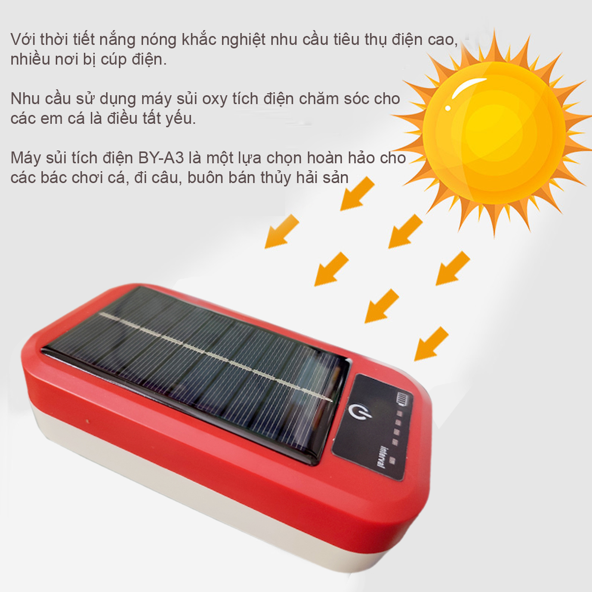 Máy sủi oxy tích điện - Năng lượng mặt trời BY-A3 | Siêu tiện lợi, siêu êm - Ảnh 2