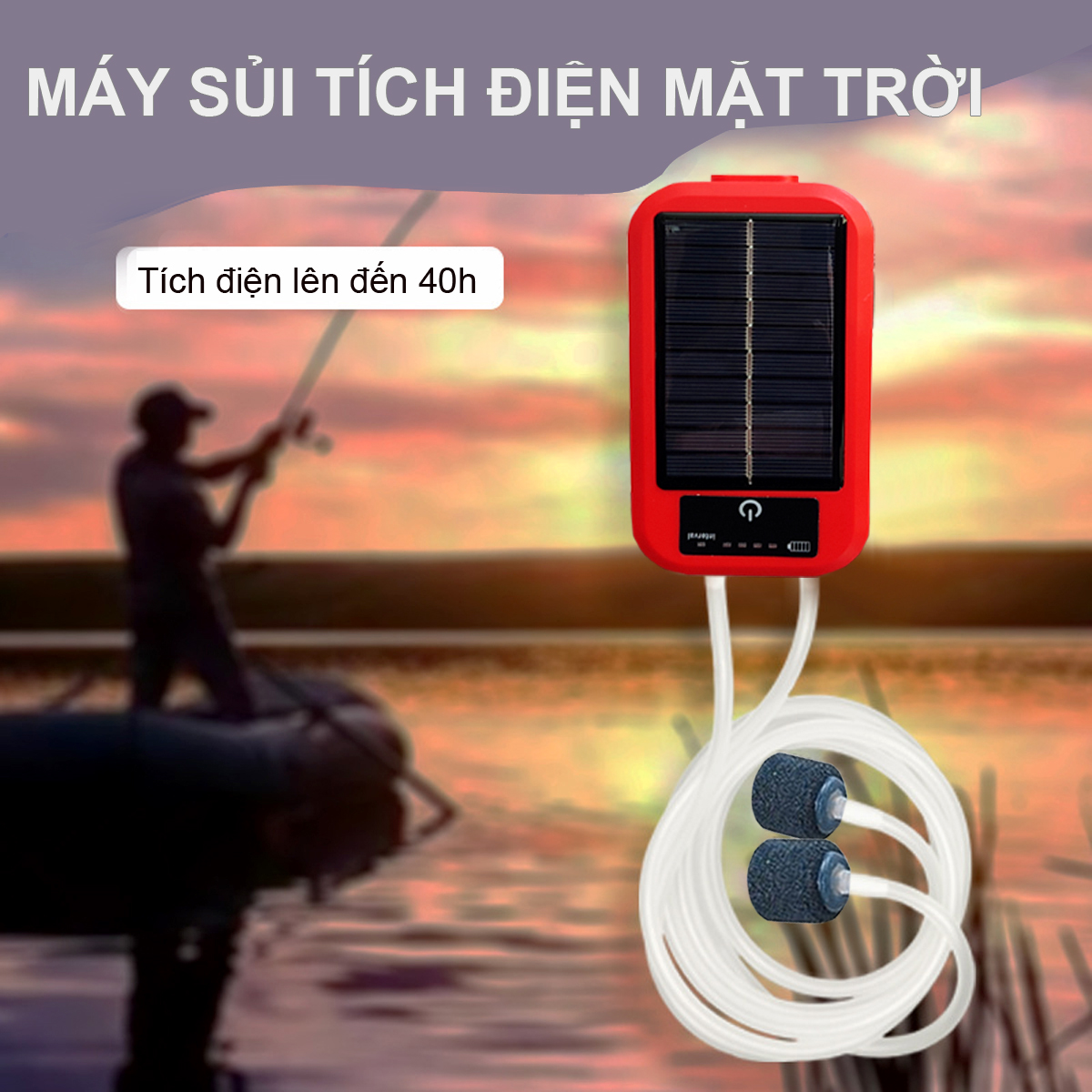 Máy sủi oxy tích điện - Năng lượng mặt trời BY-A3 | Siêu tiện lợi, siêu êm